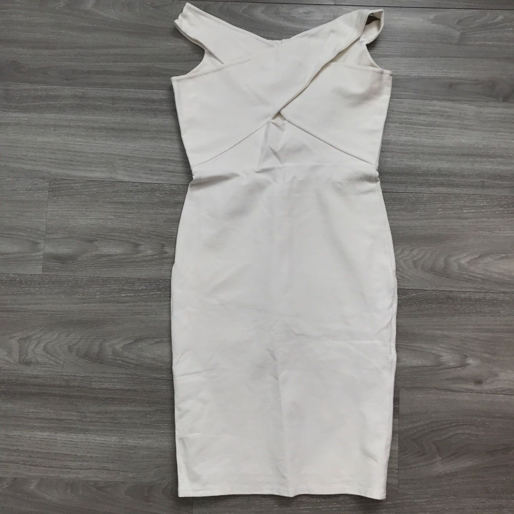 MASON SHEATH DRESS OFF SHOULDER JERSEY MIDI NYE PARTY WOMENS LARGE